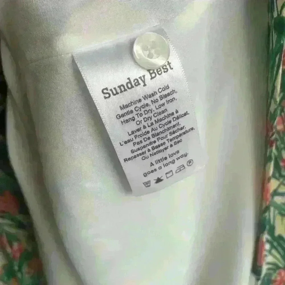 Aritzia Sunday Best Veronica Dress Green Yellow  Long Sleeve Neck Tie Size M - Picture 11 of 14